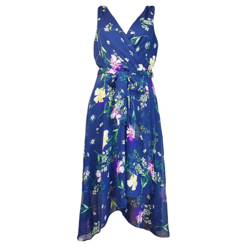DKNY Women’s Dress La Fleur Goddess Chiffon V-Neck Wrap Size 14 - Picture 2 of 6